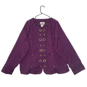 Y2K Vtg AMI Women‎ Purple Cotton Jacket 2X Cyberpunk Grommets Metal Biker Grunge